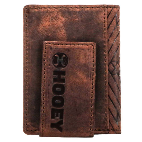Hooey HFBF005-BR Austin Bi-Fold Money Clip Aztec Embossed in Brown Back View