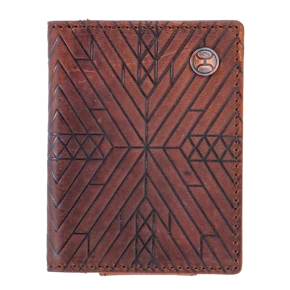 Hooey HFBF005-BR Austin Bi-Fold Money Clip Aztec Embossed in Brown Front View