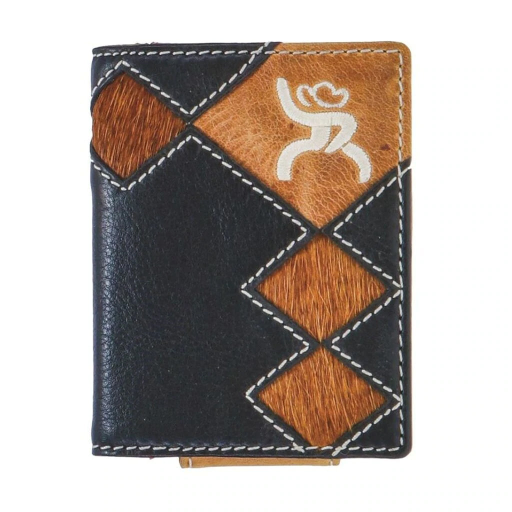 Hooey RFW004-BKBR Diamond Cutout Bi-Fold Money Clip with Hair on Leather Front View