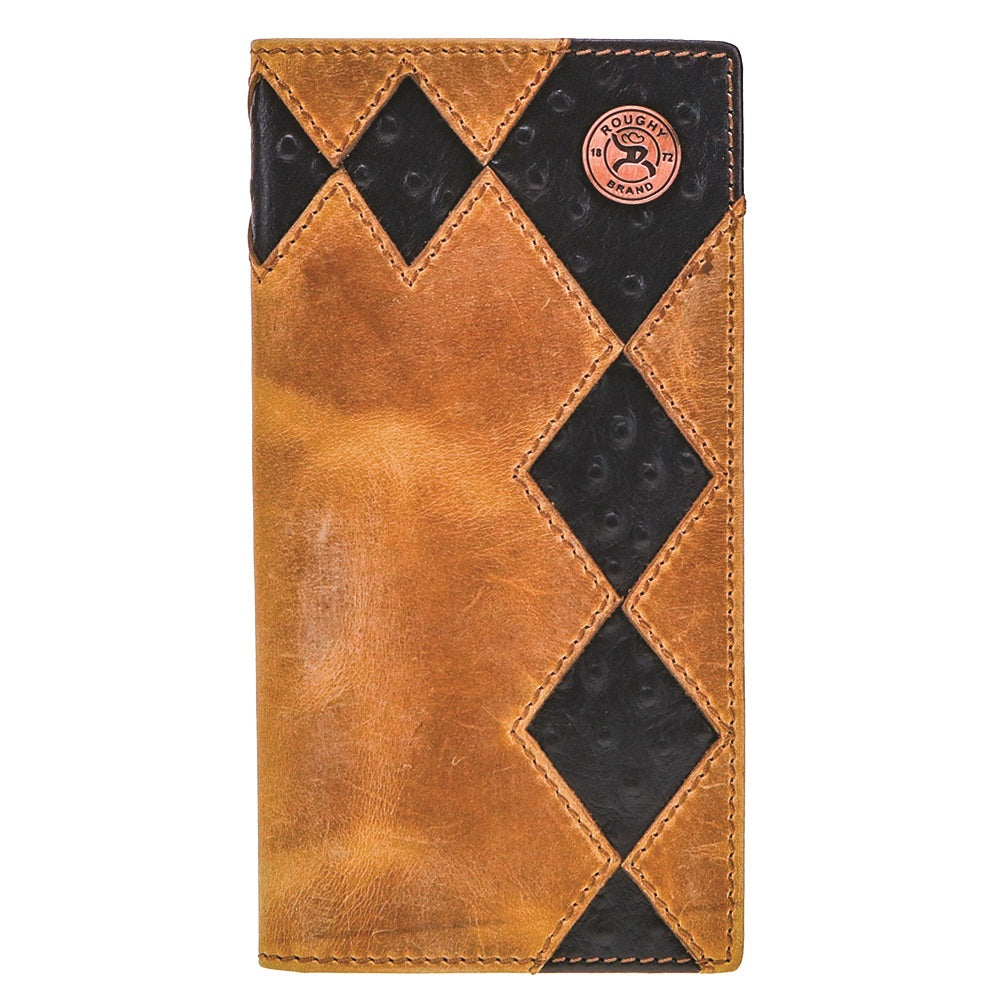 Hooey RW006-BRBK Diamond Patchwork Cutout Rodeo Wallet with Black Ostrich Print Leather Inlay