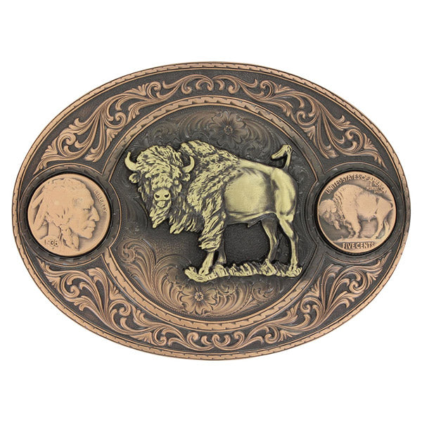 Montana Silversmiths 4050BLB-941L Miner's Buffalo Indian Nickels Belt Buckle