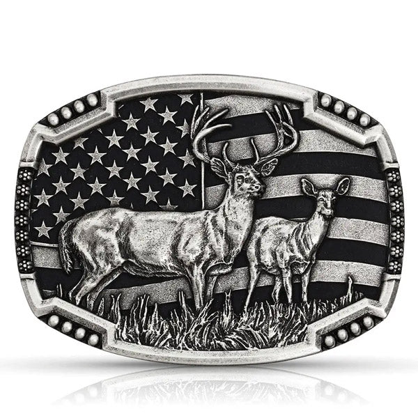 Montana Silversmiths A785S Whitetail Matched Pair Deer Flag Belt Buckle