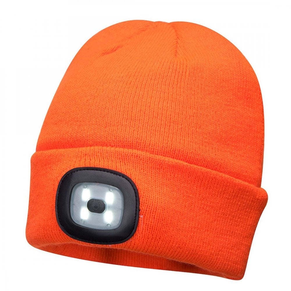 Portwest B029 USB Rechargeable LED Head Light Beanie orange