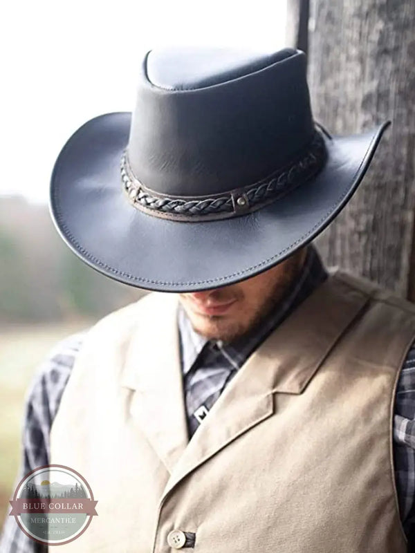 Outback Trading Co. 1367 BLK Wagga Wagga Leather Hat, Black lifestyle
