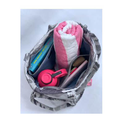 Puppie Love SPLA224 Striped Tie Dye Quilted Tote Bag Inside for Pool View