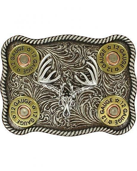 M&F 37526 Skull & Shotgun Shell Belt Buckle