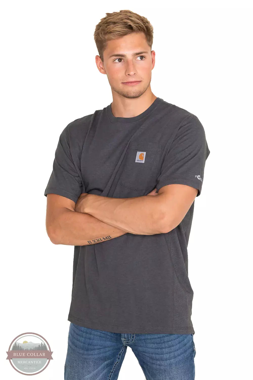 Carhartt 104616 Big & Tall Force® Relaxed Fit Midweight Short-Sleeve Pocket T-Shirt Carbon Heather Front View