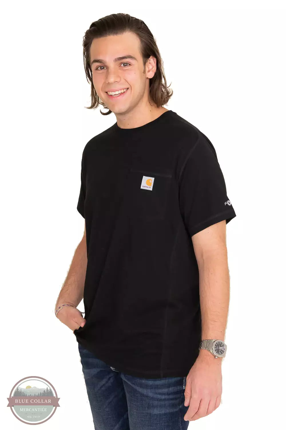 Carhartt 104616 Force® Relaxed Fit Midweight Short-Sleeve Pocket T-Shirt Black Front View