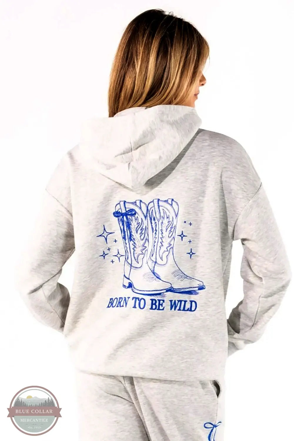 Simply Southern 0226-HD-ALICE-LTGRM Born To Be Wild Hoodie back imprint shown on model