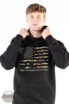 Simply Southern 0226-MN-HD-OTDR-BLACK Camo Flag Hoodie in Black on model with white background