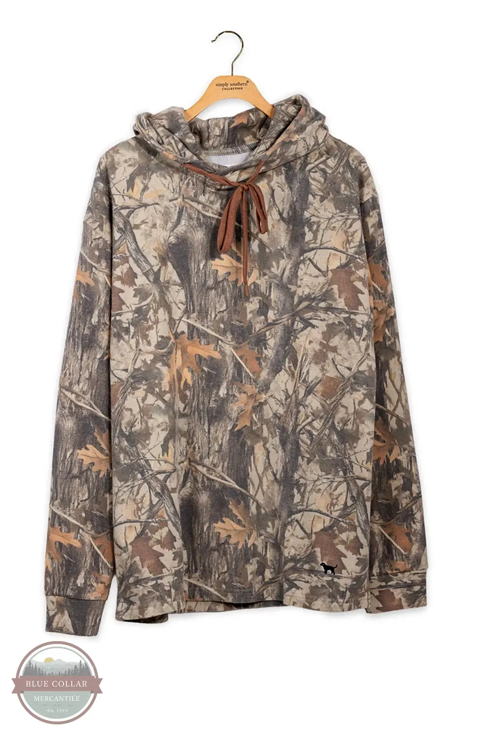 Simply Southern 0226-MN-HD-THRML-CAMO Camo Thermal Hoodie shown on hanger