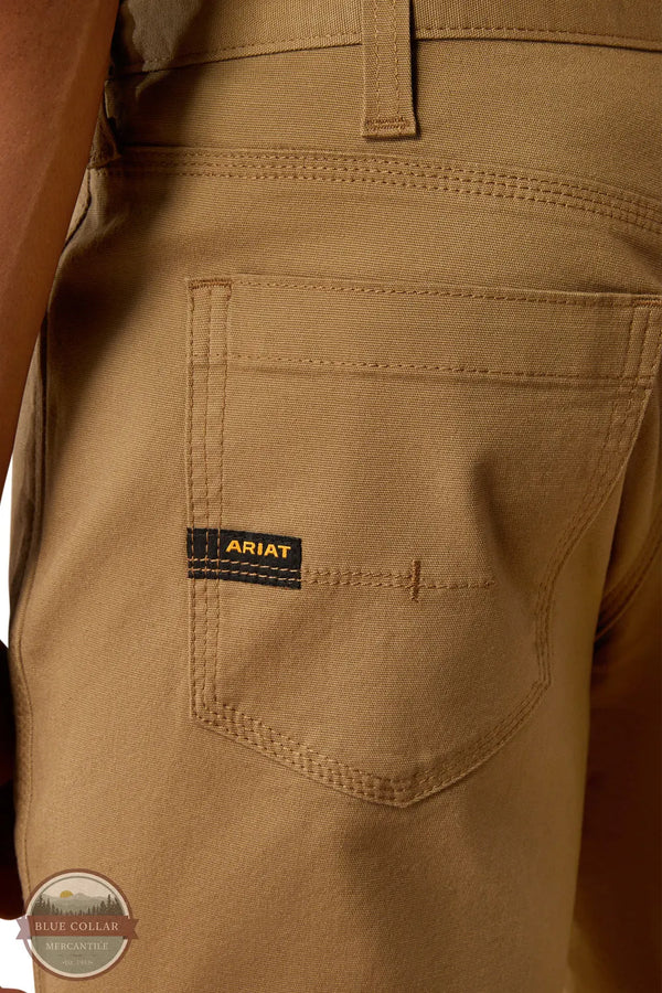 Ariat 10058730 Rebar DuraStretch Made Tough 8" Shorts in Dark Khaki rear pocket view