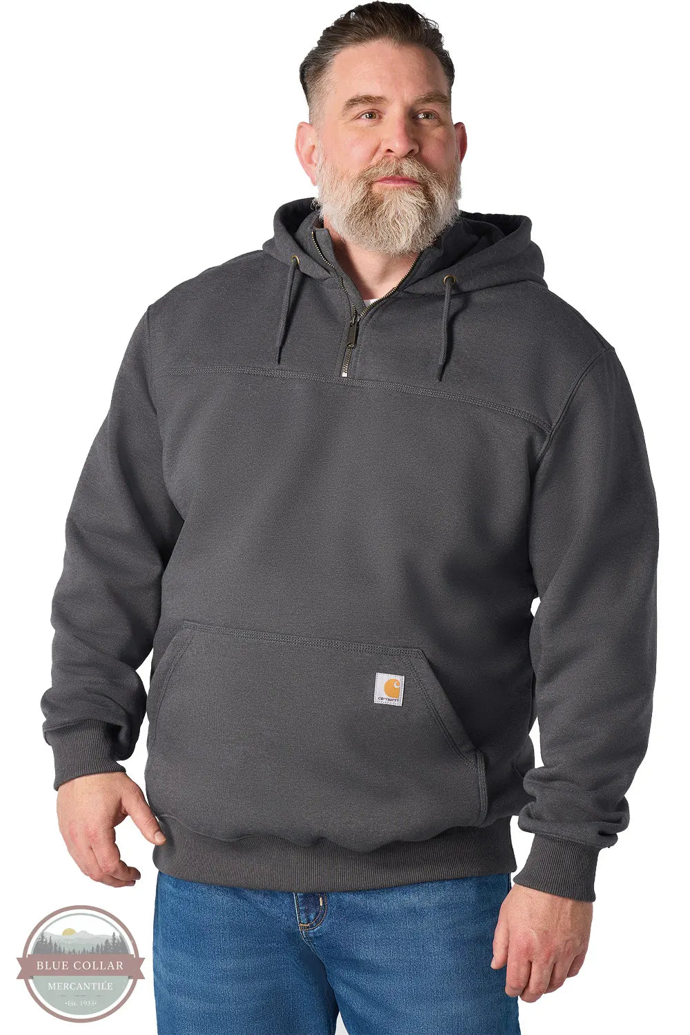 Carhartt 100617-026 Paxton Loose Fit Quarter Zip Hoodie with Rain Defender shown in Carbon Heather Grey