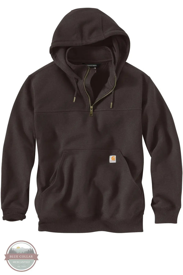 Carhartt 100617-EE7 Paxton Loose Fit Quarter Zip Hoodie with Rain Defender shown in Dark Clover Heather