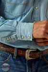 Ariat 10072942 Men's Classic Cowboy Long Sleeve Shirt in Brody Blue sleeve cuffs close-up