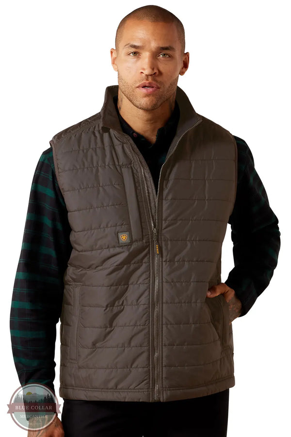 Ariat 10078941 Men's Rebar Cordura Ripstop Lightweight Insulated Vest in Caribou Brown modeled in front view