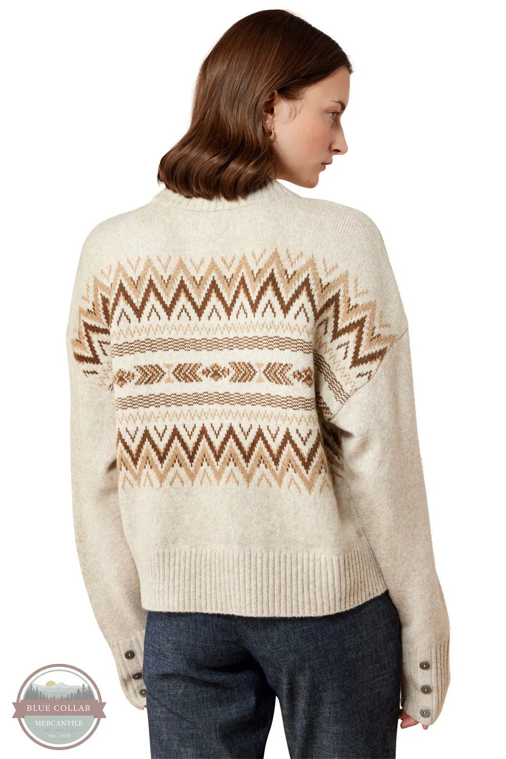 Ariat 10079254 Women's Lodge Sweater in Oatmeal Heather back of sweater shown on model