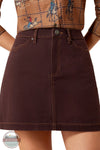 Ariat 10079671 Women's Cavalry Mini Skirt in Chocolate Plum close up front view showing western detailing of skirt
