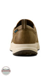 Ariat 10080275 Men's Buckeye Slip On Waterproof Shoe in Brown Bomber, A single brown suede shoe shown from the back on a white background, featuring a cream-colored midsole and a small blue and white heel tag.