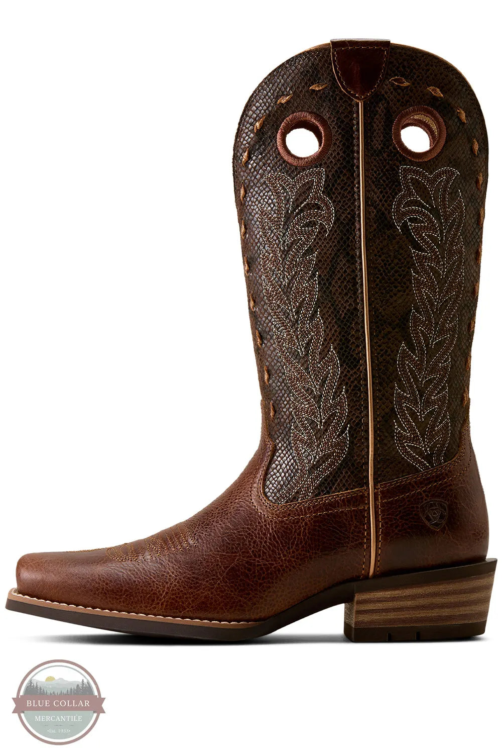 Ariat 10080295 Lucera Narrow Cutter Toe Western Boot in Deepest Tan / Chocolate Snake Print medial side shown