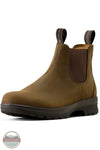 Ariat 10080326 Cooper Chelsea Boot in Distressed Tan. A single brown leather Chelsea boot with dark brown elastic side panels and a dark brown pull tab, shown from a three-quarters angle on a white background.