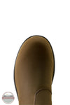 Ariat 10080326 Cooper Chelsea Boot in Distressed Tan. Close-up top-down view of a brown suede or nubuck ankle boot against a white background, featuring a circular 'Blue Collar Warehouse' watermark in the lower-left corner.