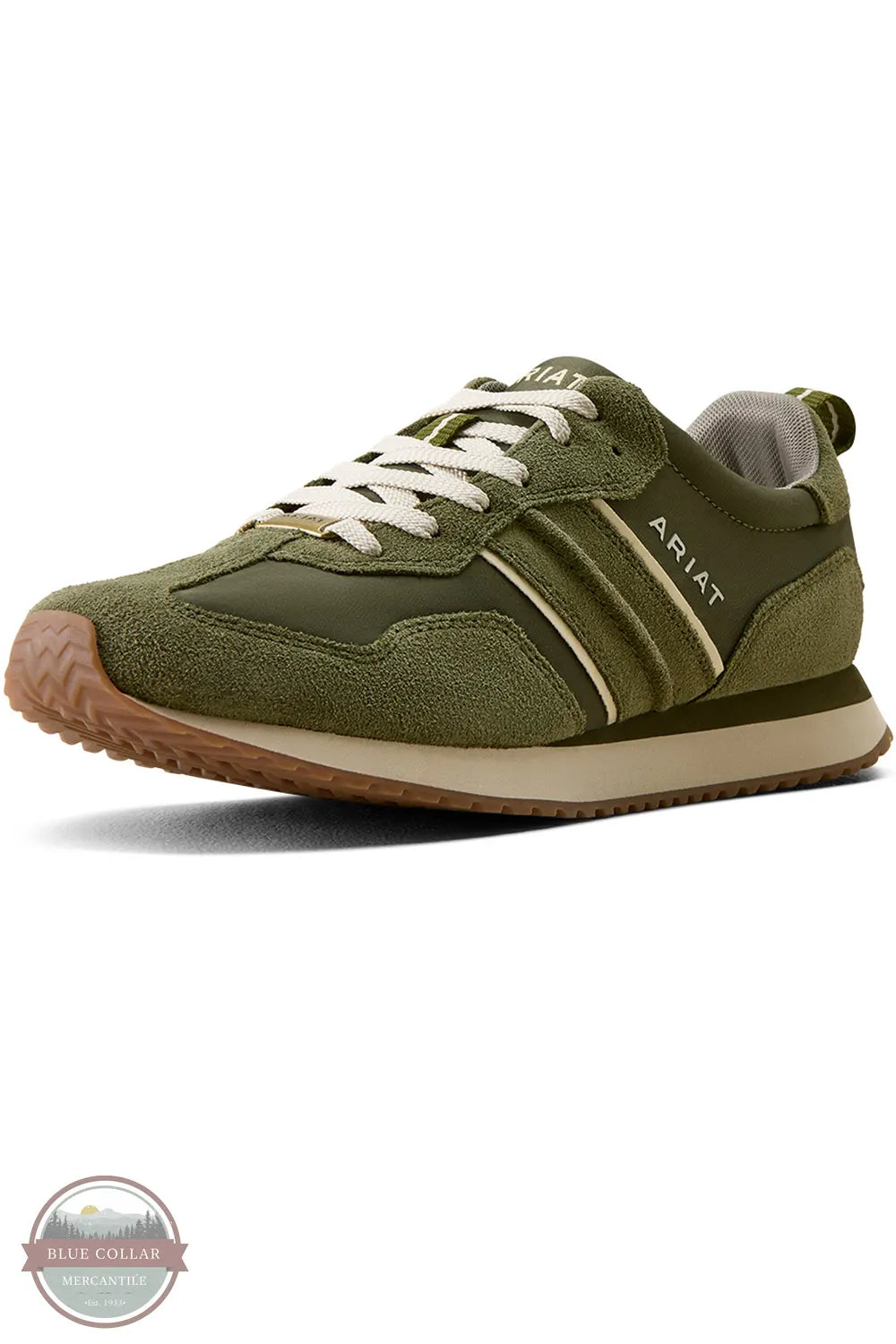 Ariat Men's Ranch Runner Shoe in Olive Suede 10080443 instep 3/4 view shown