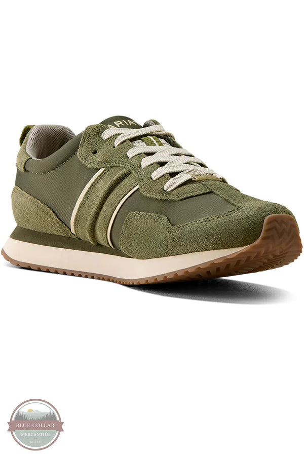 Ariat Men's Ranch Runner Shoe in Olive Suede 10080443 main 3/4 view of shoe