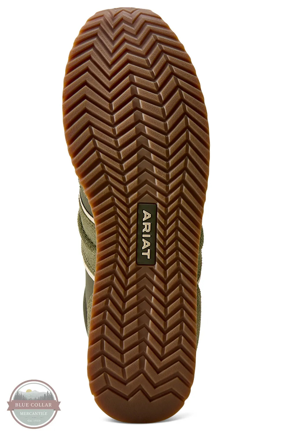 Ariat Men's Ranch Runner Shoe in Olive Suede 10080443 sole of shoe shown