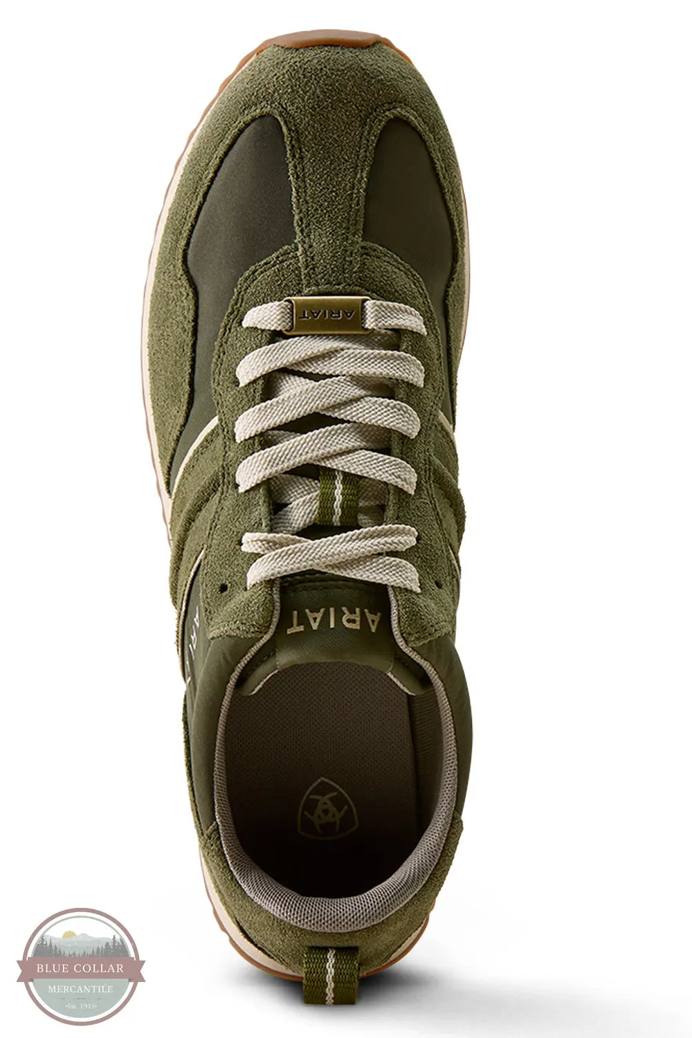 Ariat Men's Ranch Runner Shoe in Olive Suede 10080443 top view of shoe