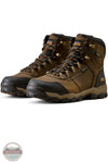 Ariat's 10080450 Men's Stryker Neo 6" Waterproof Composite Toe Work Boot in Dark Brown, A pair of brown and black work boots with tan laces and gold-toned metal eyelets, shown on a white background with a Blue Collar Warehouse logo watermark in the bottom-left corner.