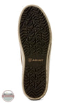 Ariat Saylor Shrimp Waterproof Boot in Dark Brown / Camo. The treaded outsole of a brown and beige shoe, featuring the Ariat logo in gold near the heel, shown against a plain white background.