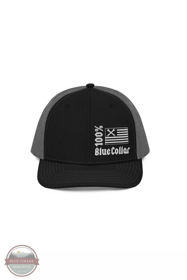 100 Percent Blue Collar 1BC0031 100% Blue Collar Crosswrench Flag Cap in Black/Charcoal Front View