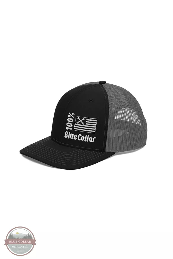 100 Percent Blue Collar 1BC0031 100% Blue Collar Crosswrench Flag Cap in Black/Charcoal Profile View