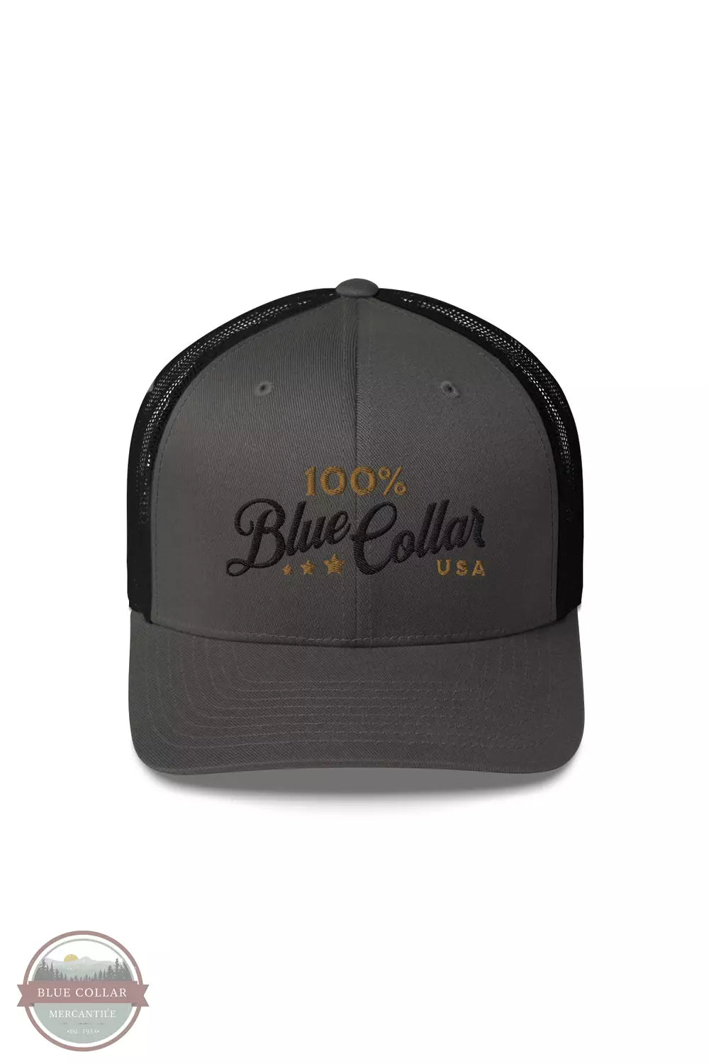 100 Percent Blue Collar 1BC008 100% Blue Collar USA Cap in Charcoal/Black Front View