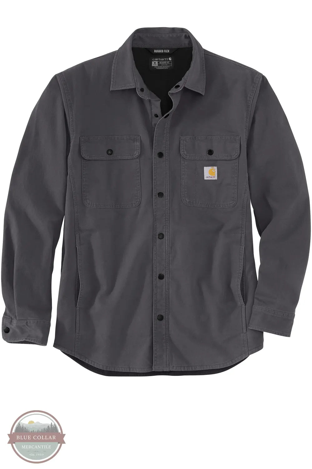 Carhartt 105419 Rugged Flex® Relaxed Fit Canvas Fleece Lined Shirt Jac 029 Shadow front shown