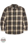 Carhartt 107013-N04 Men's Hubbard Loose Fit Long Sleeve Flannel Plaid Shirt, A Carhartt long-sleeve plaid button-up shirt in a dark brown, beige, and black pattern, shown against a plain white background with a Blue Collar Store watermark in the bottom-left corner.