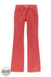 Red jeans on a white background with 'Blue Coloured' branding. Wrangler 112371945 Girl's Chili Retro Vibrant Bootcut Jean front