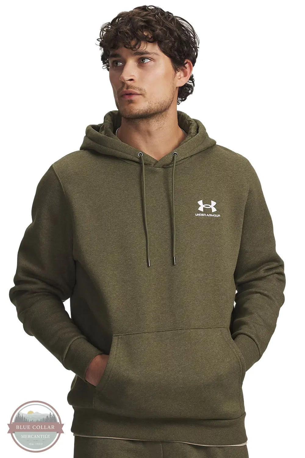 Under Armour Men's UA Icon Fleece Hoodie (Style 1373880-391)  front view on model