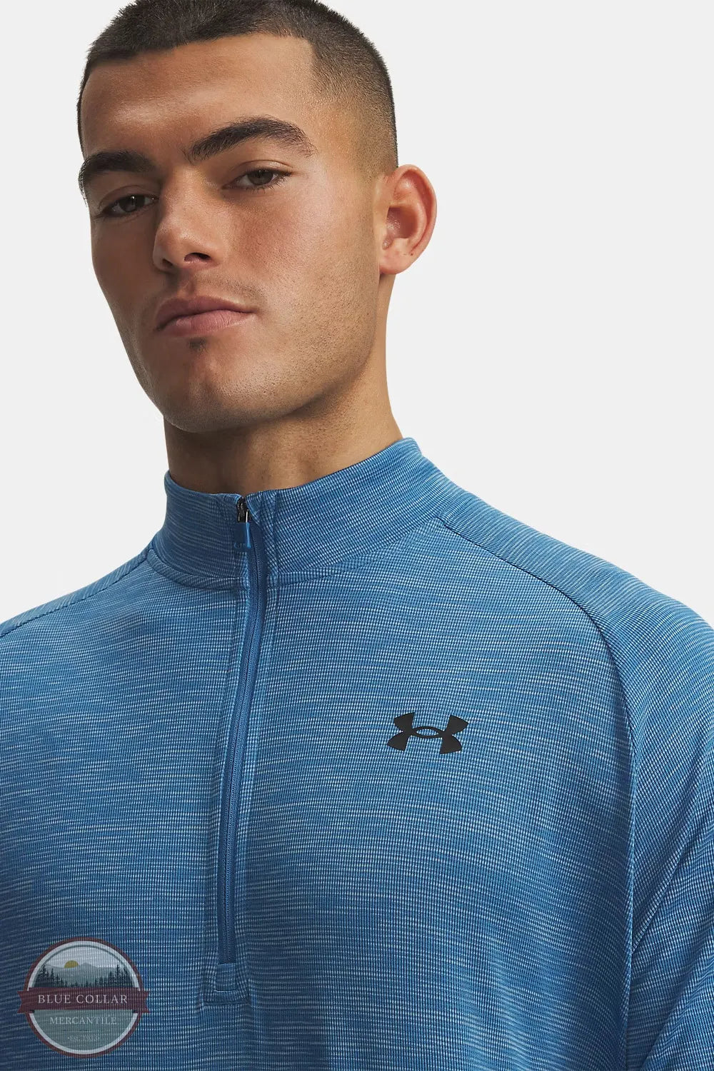 Under Armour 1382797-430 Men's UA Tech Textured 1/2 Zip Sweatshirt zipper detail view