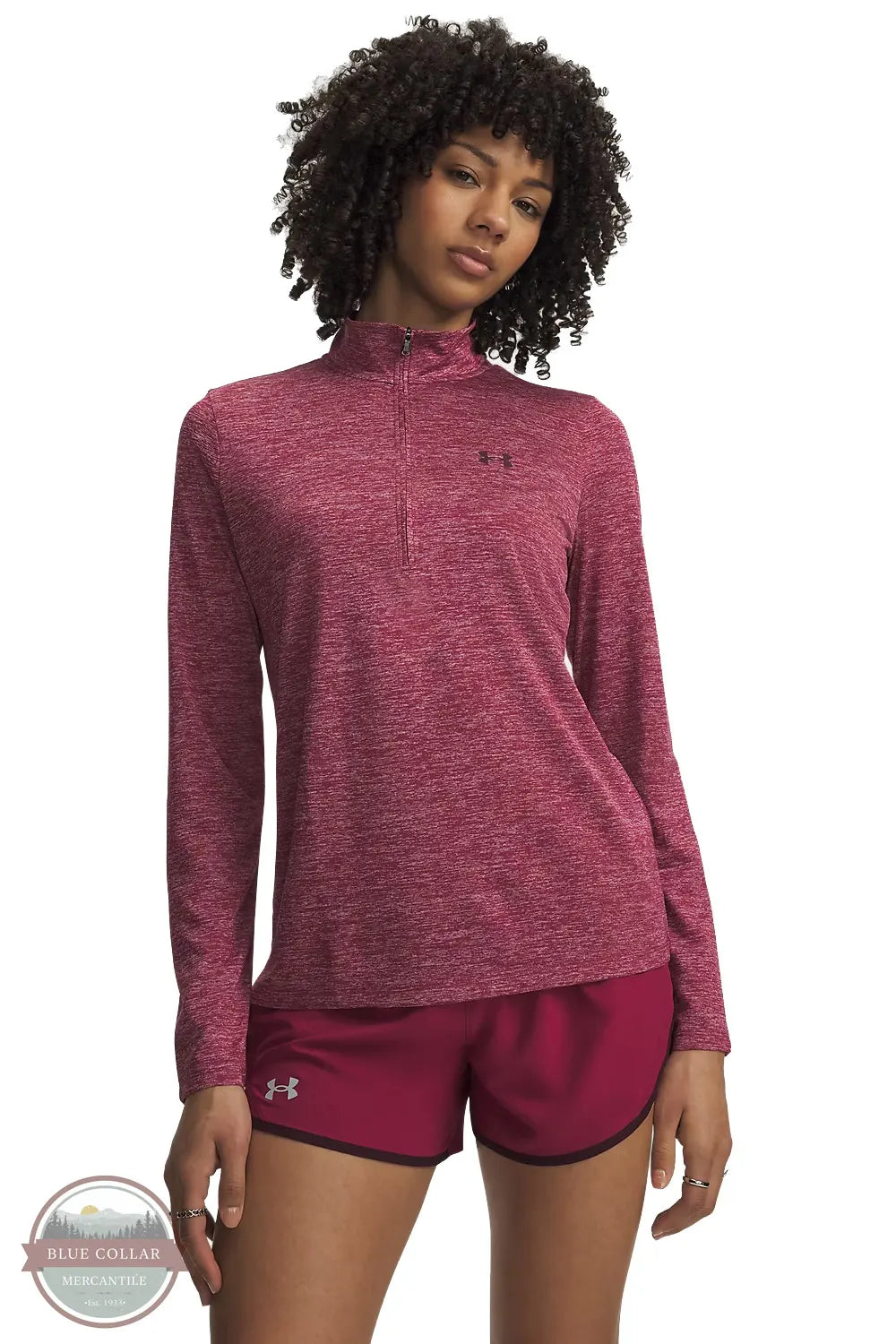 Under Armour 1384225-622 Women's UA Tech Twist Long Sleeve Half Zip Pullover in Claret / Oxblood front view
