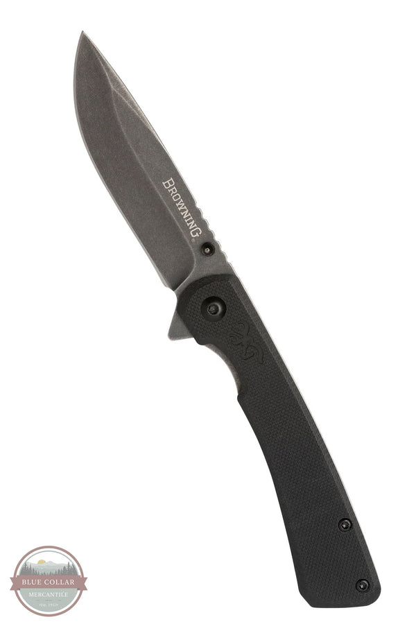 Browning Branded Rock Folder Black Pocket Knife 3220514 showing knife fully opened