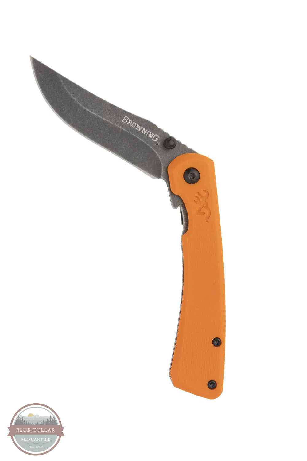 Browning Branded Rock Folder Orange Folding Pocket Knife 3220560 shown folded