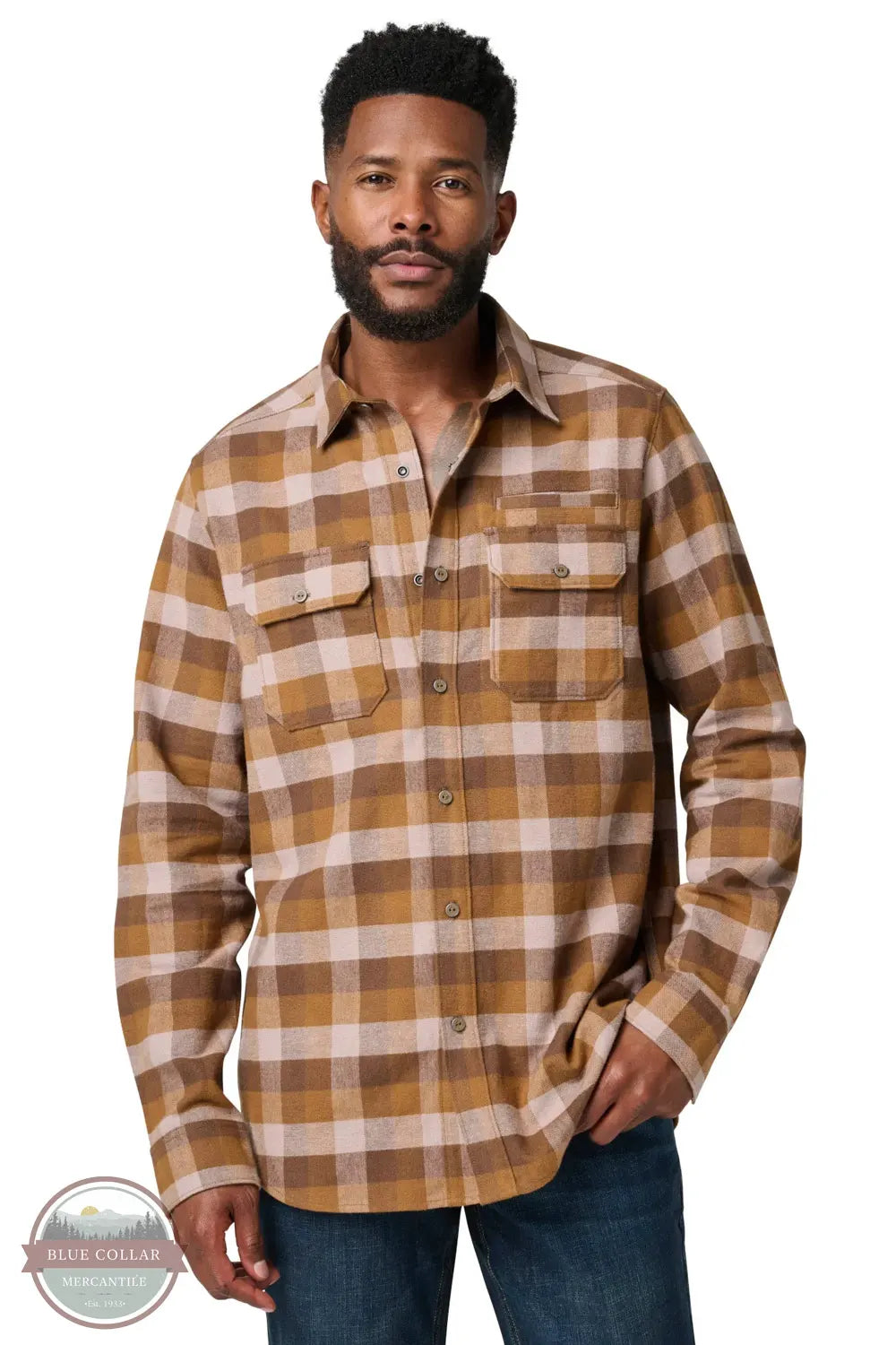 5.11 Tactical 72532 Lester Heavyweight Flannel Long Sleeve Shirt in Dark Earth Check (1304) front model view
