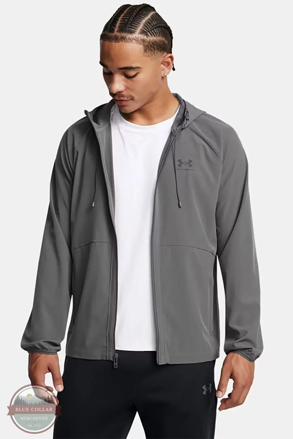 Under Armour 6003001-025 Men's UA Vibe Woven Windbreaker Jacket in Castlerock / Black front view