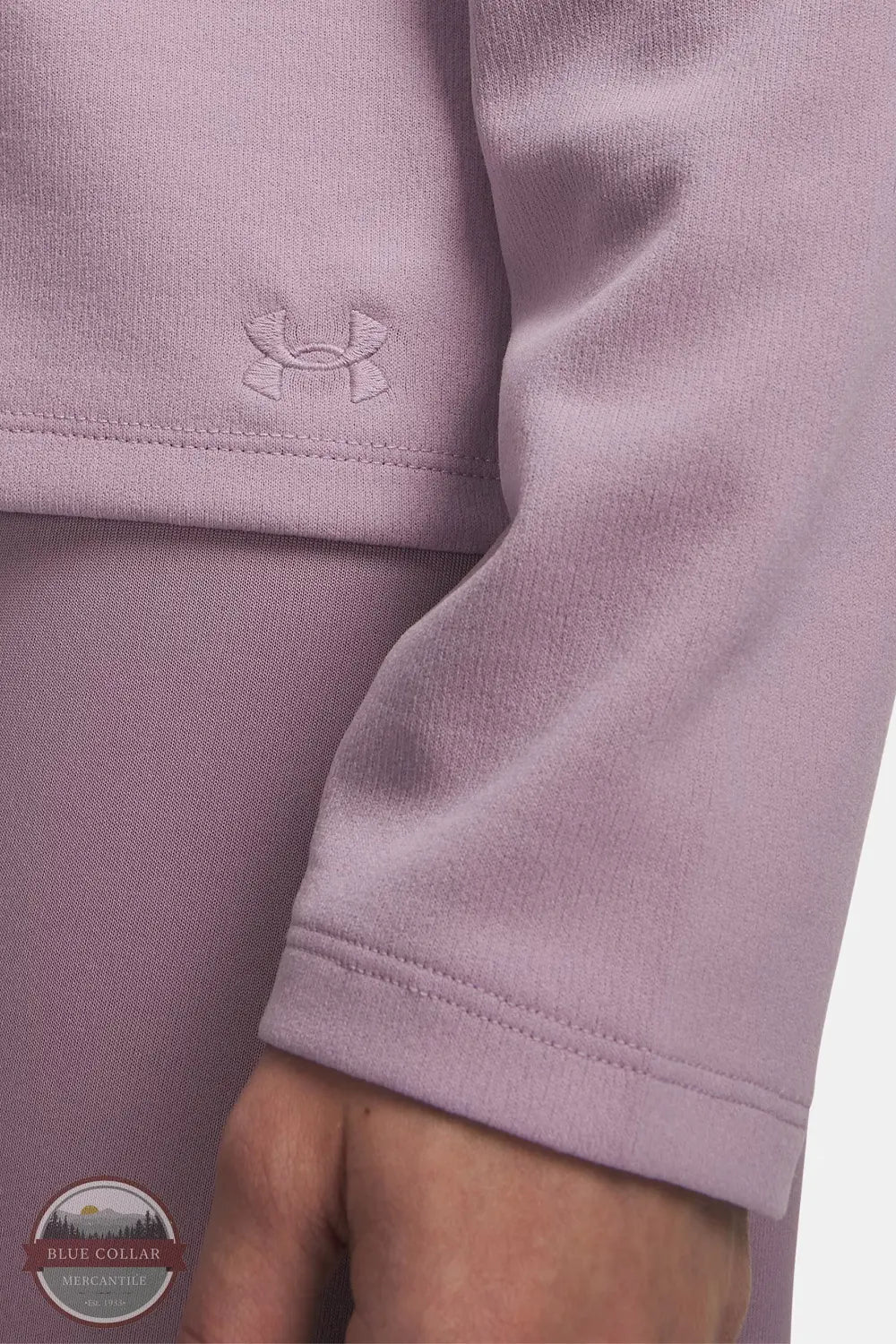Under Armour 6004038 UA Expanse ColdGear Infrared Hoodie shown in mauve logo detail
