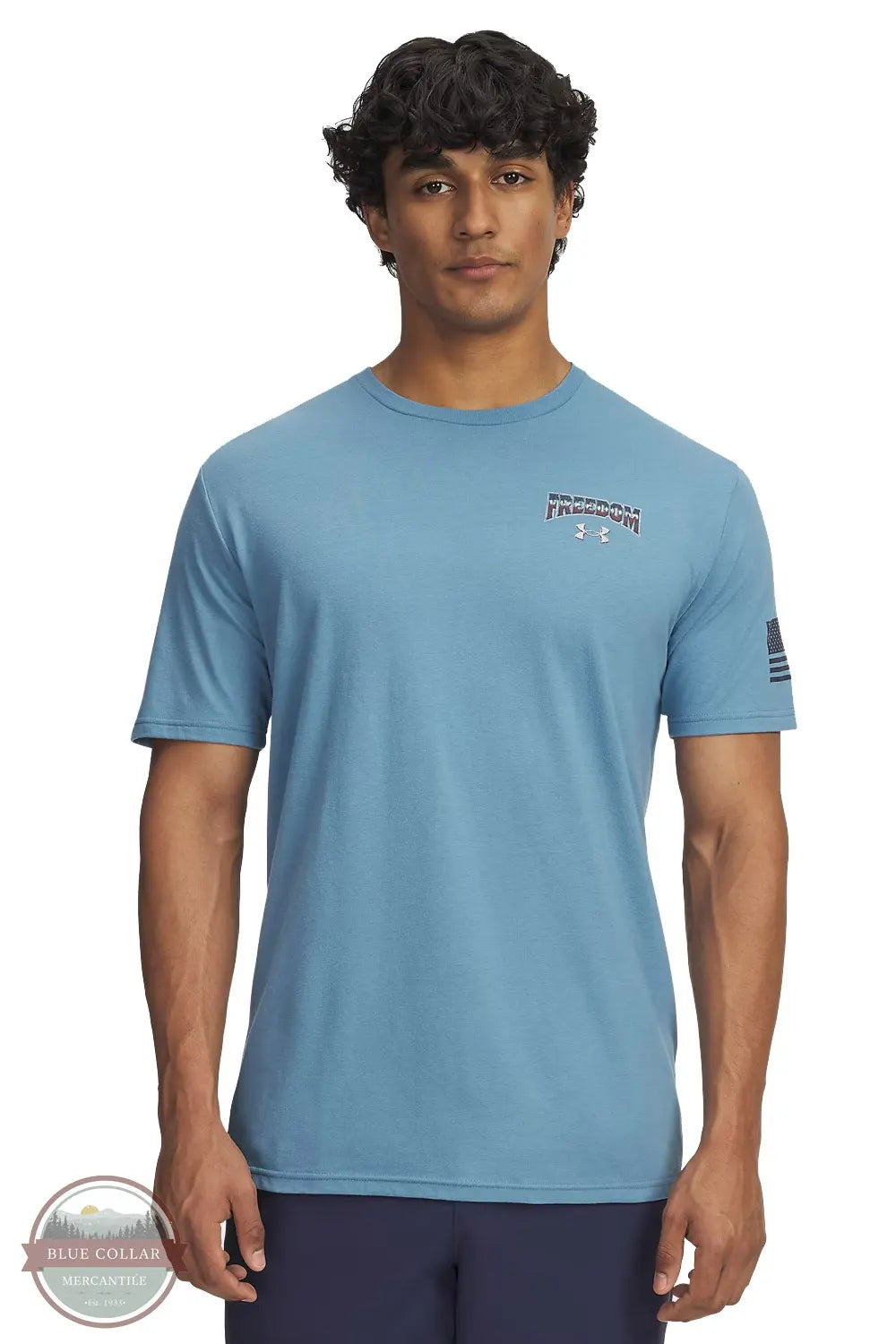 Under Armour 6004109-418 UA Freedom Military Short Sleeve T-Shirt in Blue Smoke / Downpour Gray front view shown