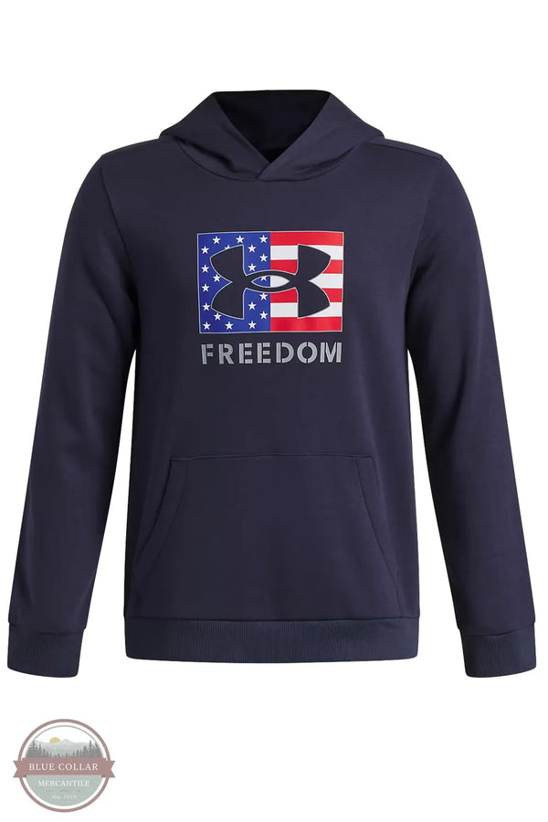 Under Armour 6015360-410 Boy's UA Freedom Big Flag Logo Youth Hoodie in Blue Front Shown