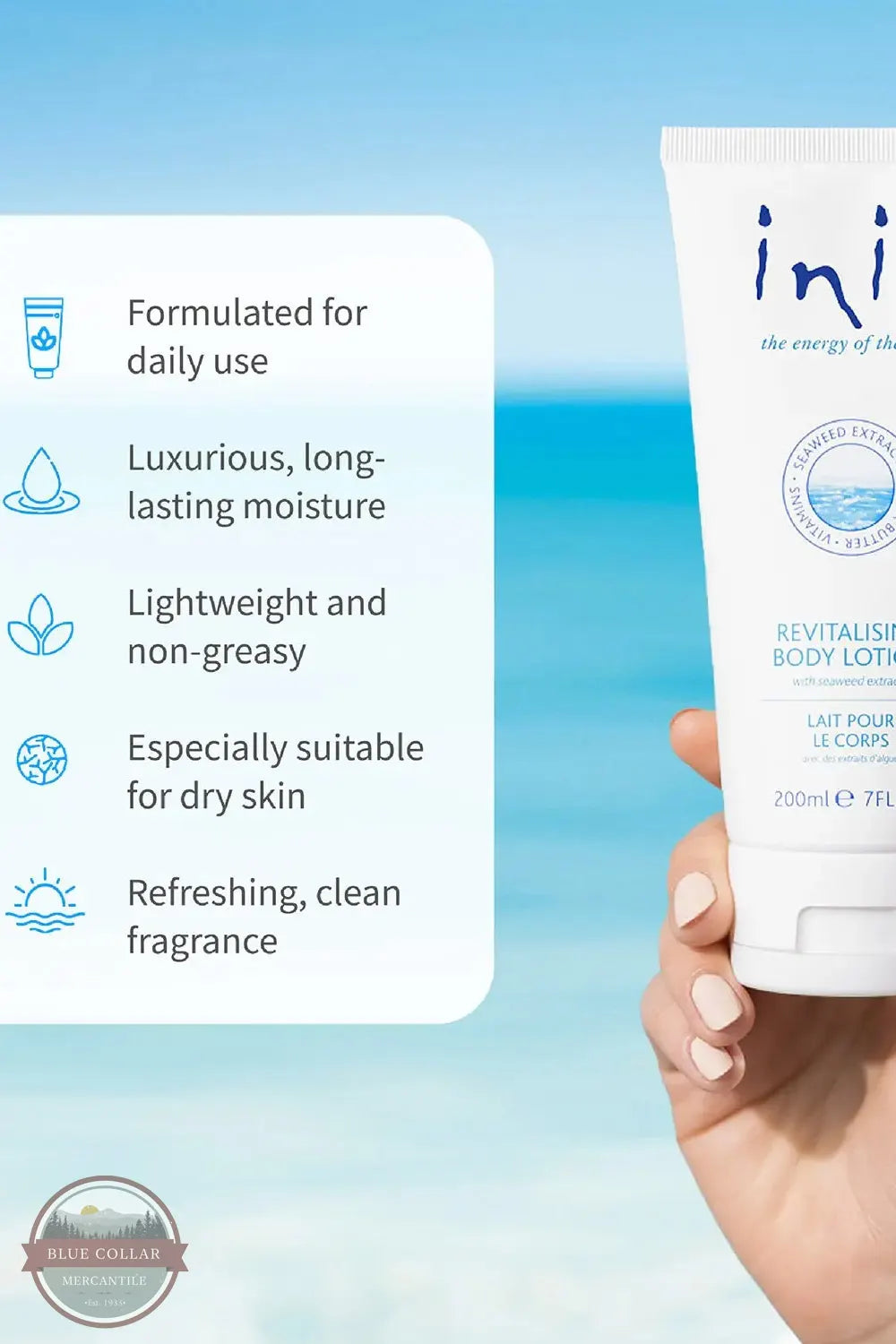 Inis 8005120 Revitalizing Body Lotion 7FL. OZ Formulated for daily use | Luxurious, long-lasting moisture | Lightweight and non-greasy 
 Especially suitable for dry skin 
 Refreshing, clean fragrance Text