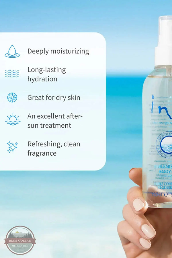 Inis 8019455 Replenishing Body Oil 5FL OZ. Deeply moisturizing | Long-lasting hydration | Great for dry skin | An excellent after-sun-treatment | Refreshing, clean fragrance Text